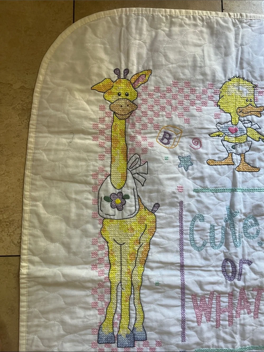 Handmade Cross Stitch Quilt Approx. 34” x 43”